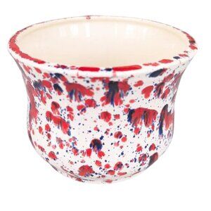 Vintage Handmade Ceramic Pottery Blue Red Speckled Planter Colorful Pot 5" Gift